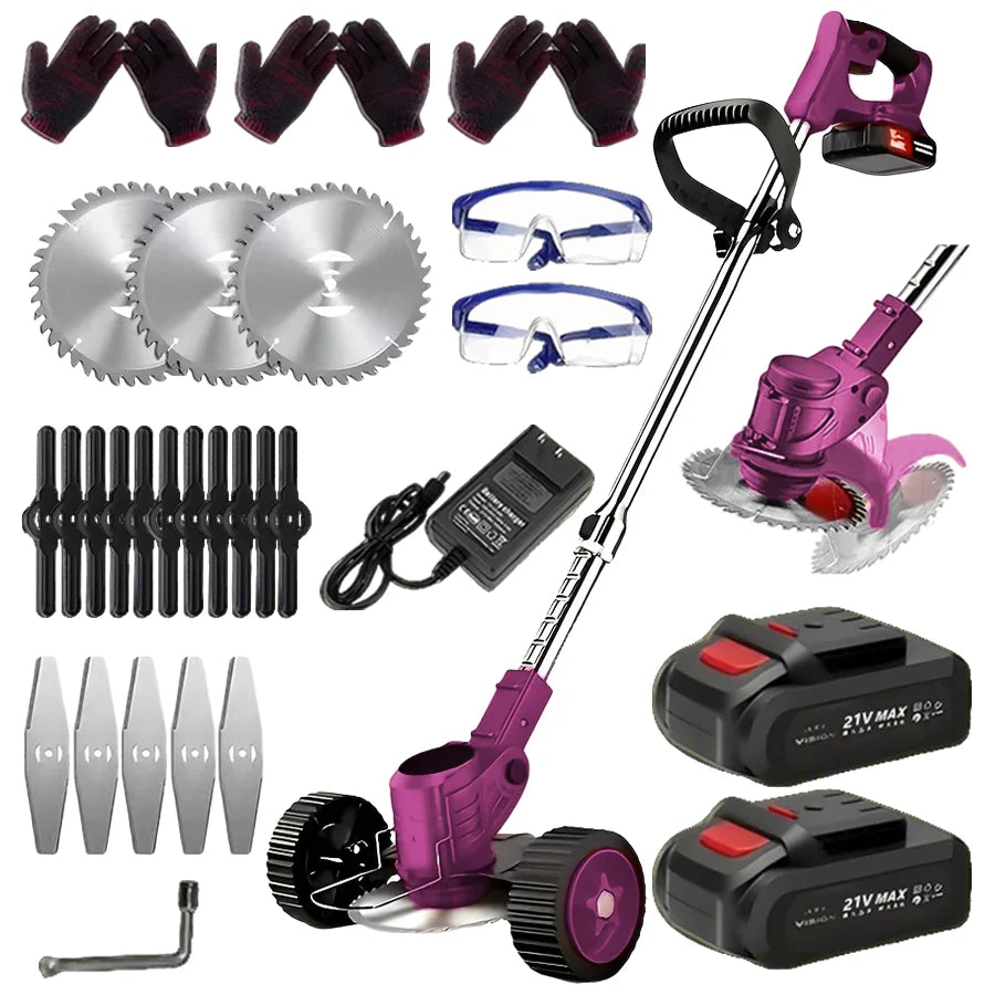 2025 Portable Cordless Electric Lawn Mower – Compact Weeder with 2 Lithium Batteries & 3 Blades