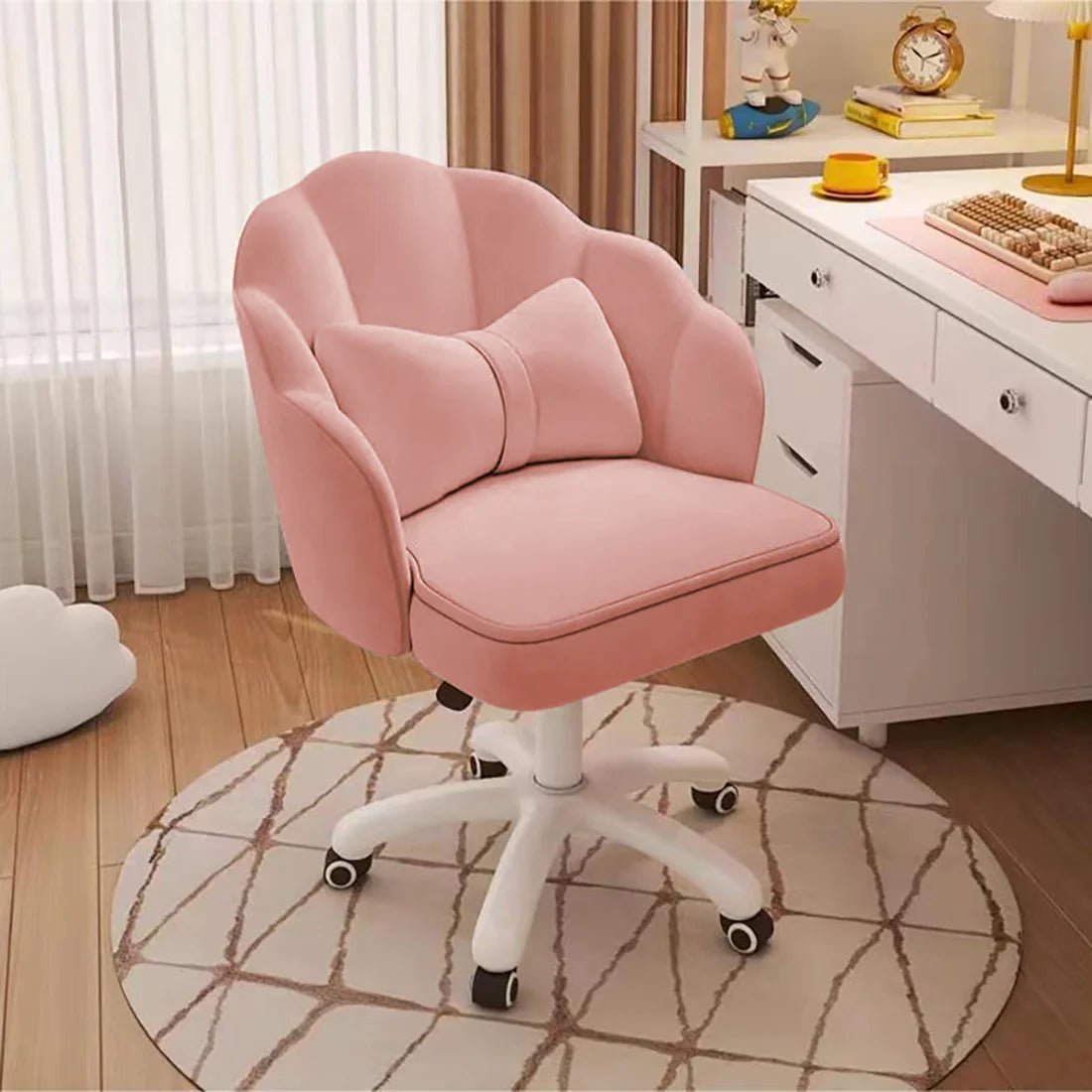 Velvet Petal Desk Chair – Cute Butterfly Vanity Chair with Bow Cushion for Office or Bedroom