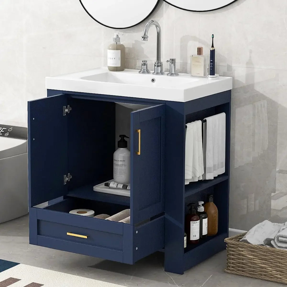 Freestanding Bathroom Vanity with Sink, Wood Storage Cabinet and Drawer