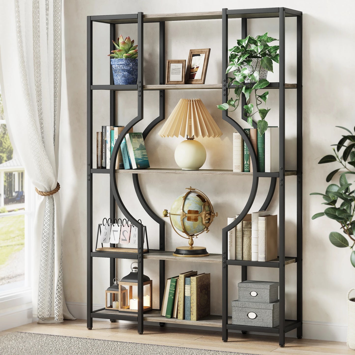 Tribesigns 5-Tier Tall Bookshelf – Vintage Wood Bookcase with 12 Open Display Shelves
