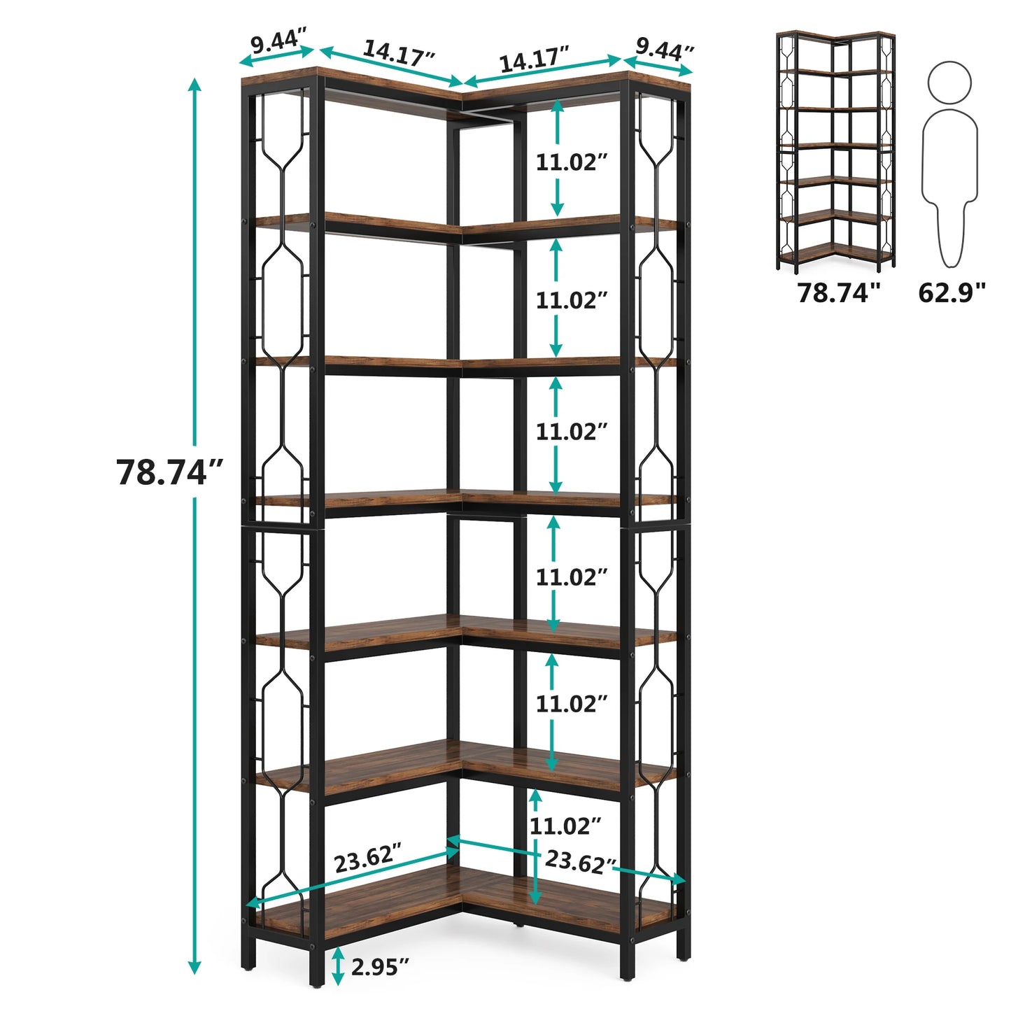 Tribesigns 7-Tier Corner Shelf, Wood & Metal Freestanding Bookcase or Display Shelf
