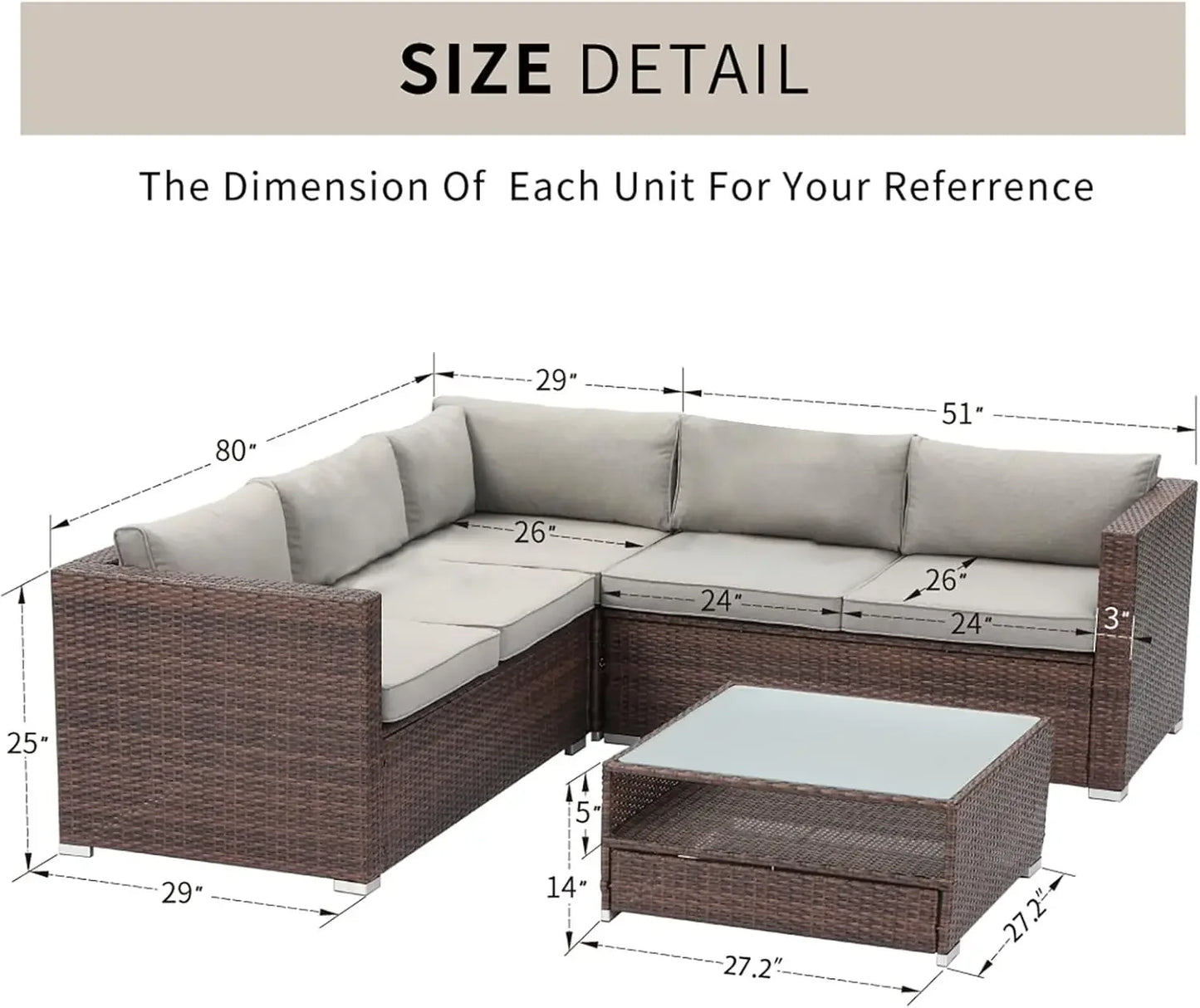 πΏ 6-Piece Outdoor Wicker Patio Set | Sofa Comes with Gray or Sky Blue Cushions