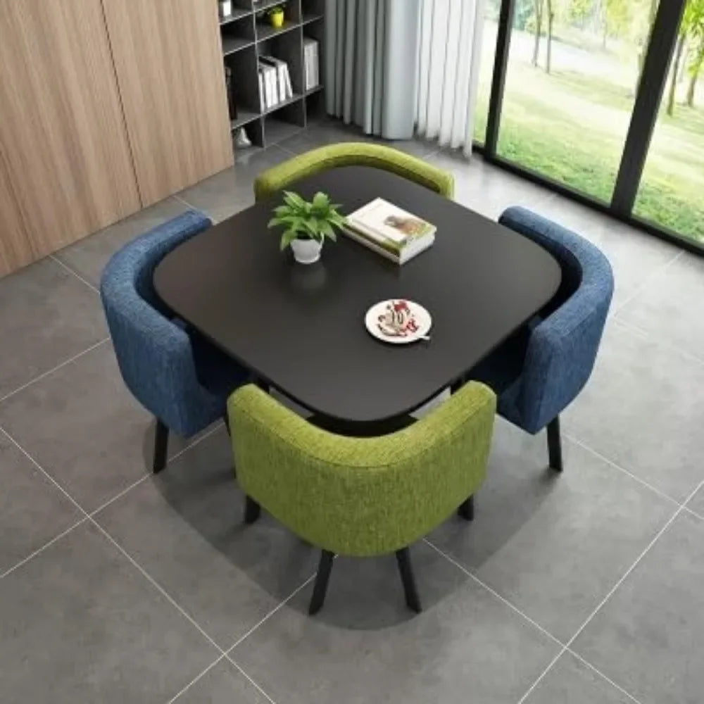 5-Piece Modern Dining Set, Stone-Style Table with Space-Saving Chairs