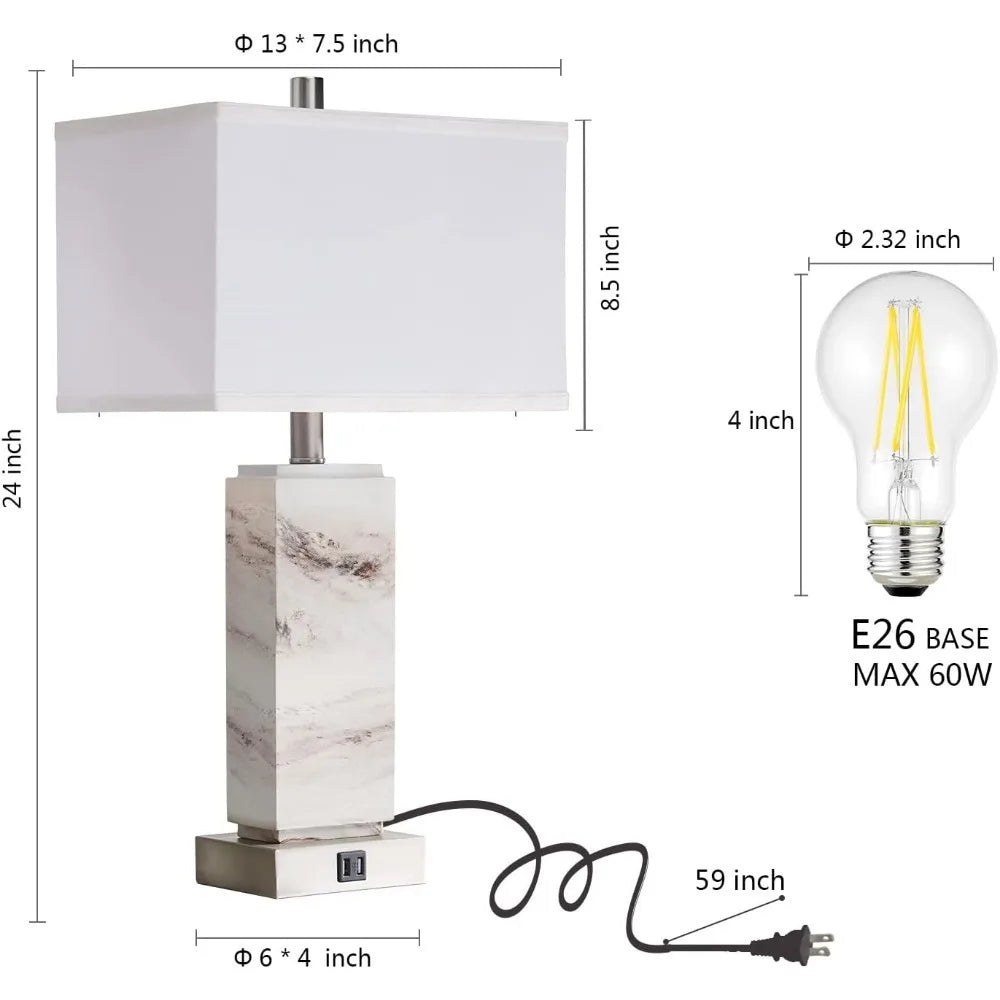 Rustic Resin Bedside Lamp with LED Bulb, Bedroom Reading Light