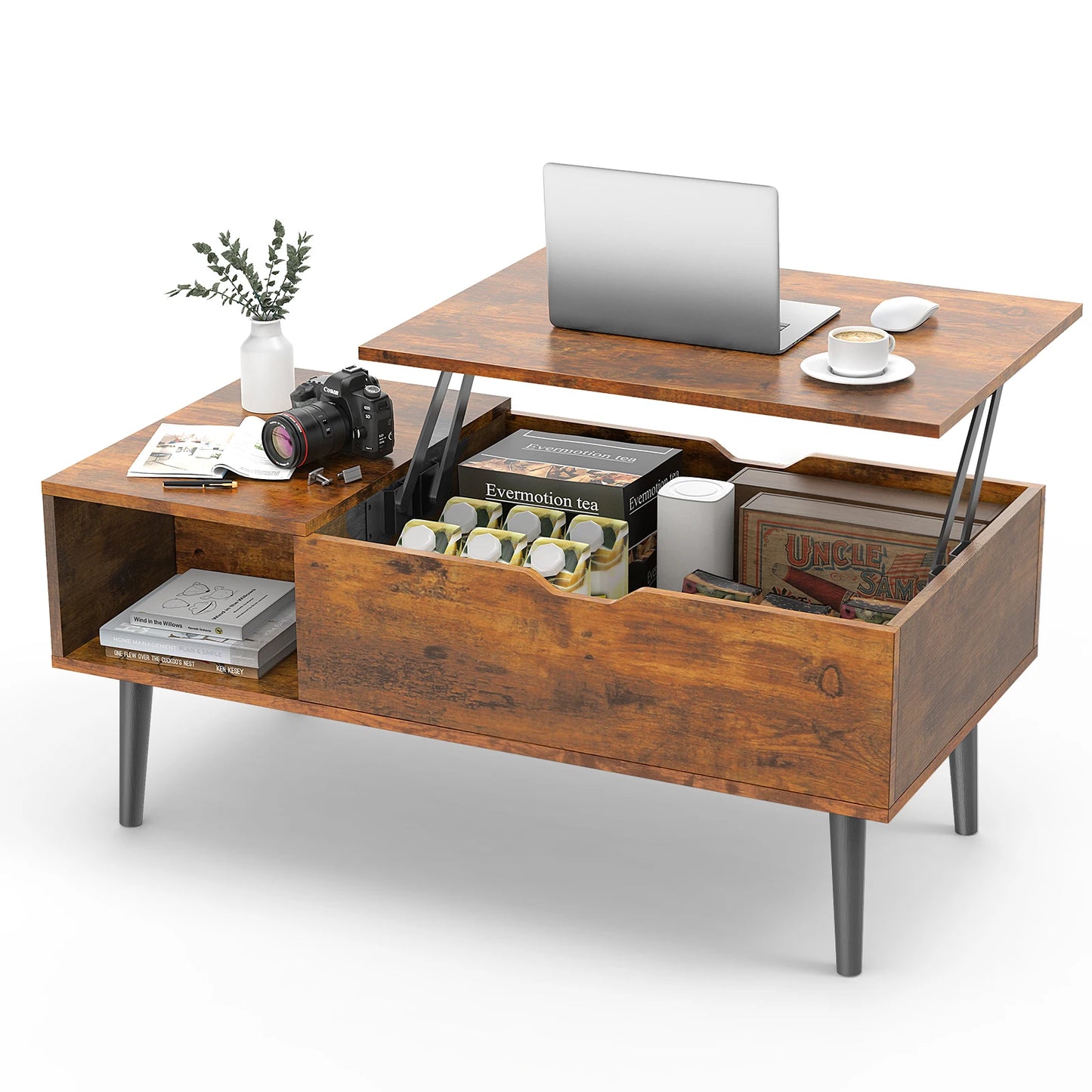 JHK Lift Top Coffee Table Adjustable Storage Shelf