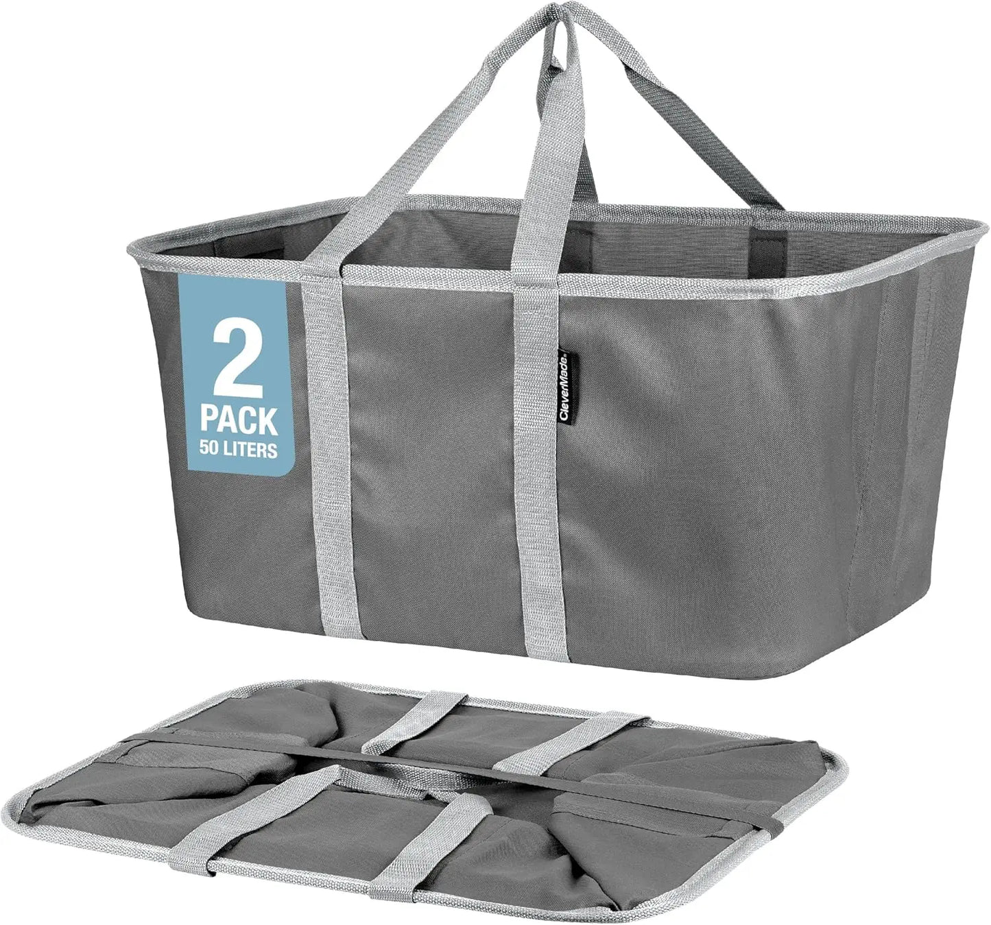 Luxe Herringbone Collapsible Laundry Tote - 2-Pack 50L, Foldable Storage Bins