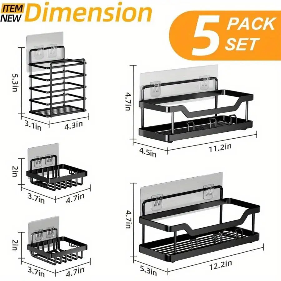 3/5 Pack Adhesive Shower Caddy, Rustproof Stainless Steel Organizer for Bathroom & Kitchen