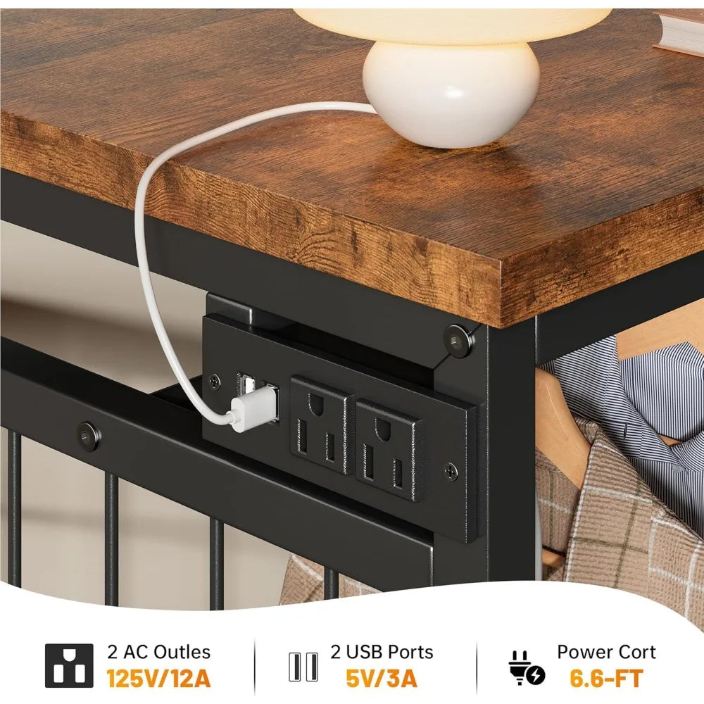 49.2" 6-Drawer Dresser with LED Lights, Charging Station, Fabric Storage Chest, Hanging Rack