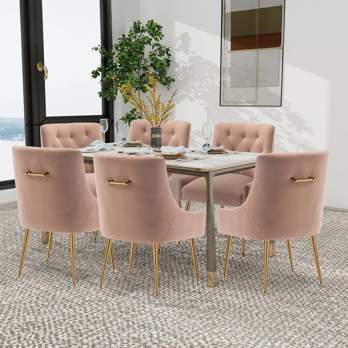 SEYNAR Modern Dining Chairs Set of 6, Tufted Back Armless Chair
