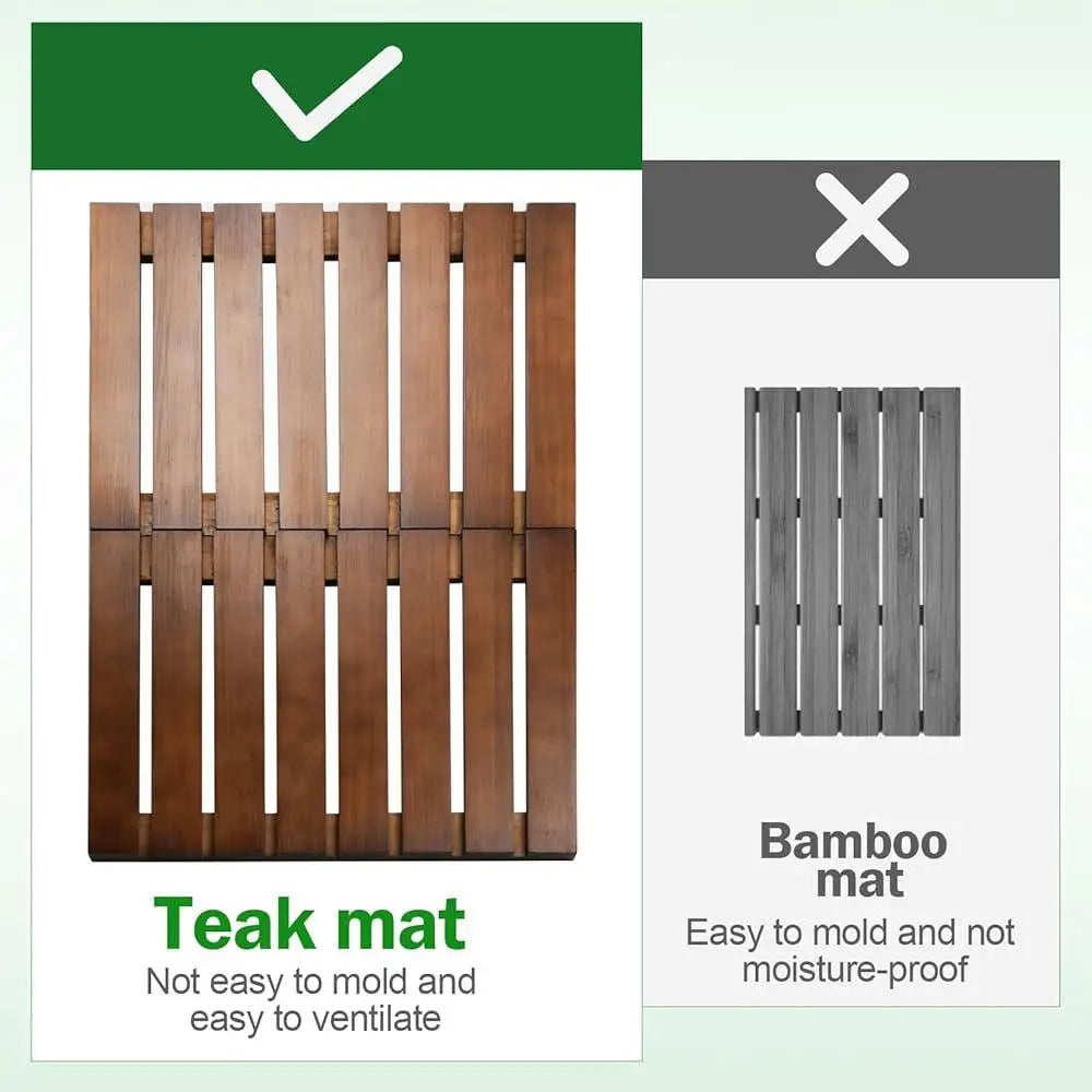 Teak Wood Shower Mat – Durable, Waterproof, Non-Slip & Foldable