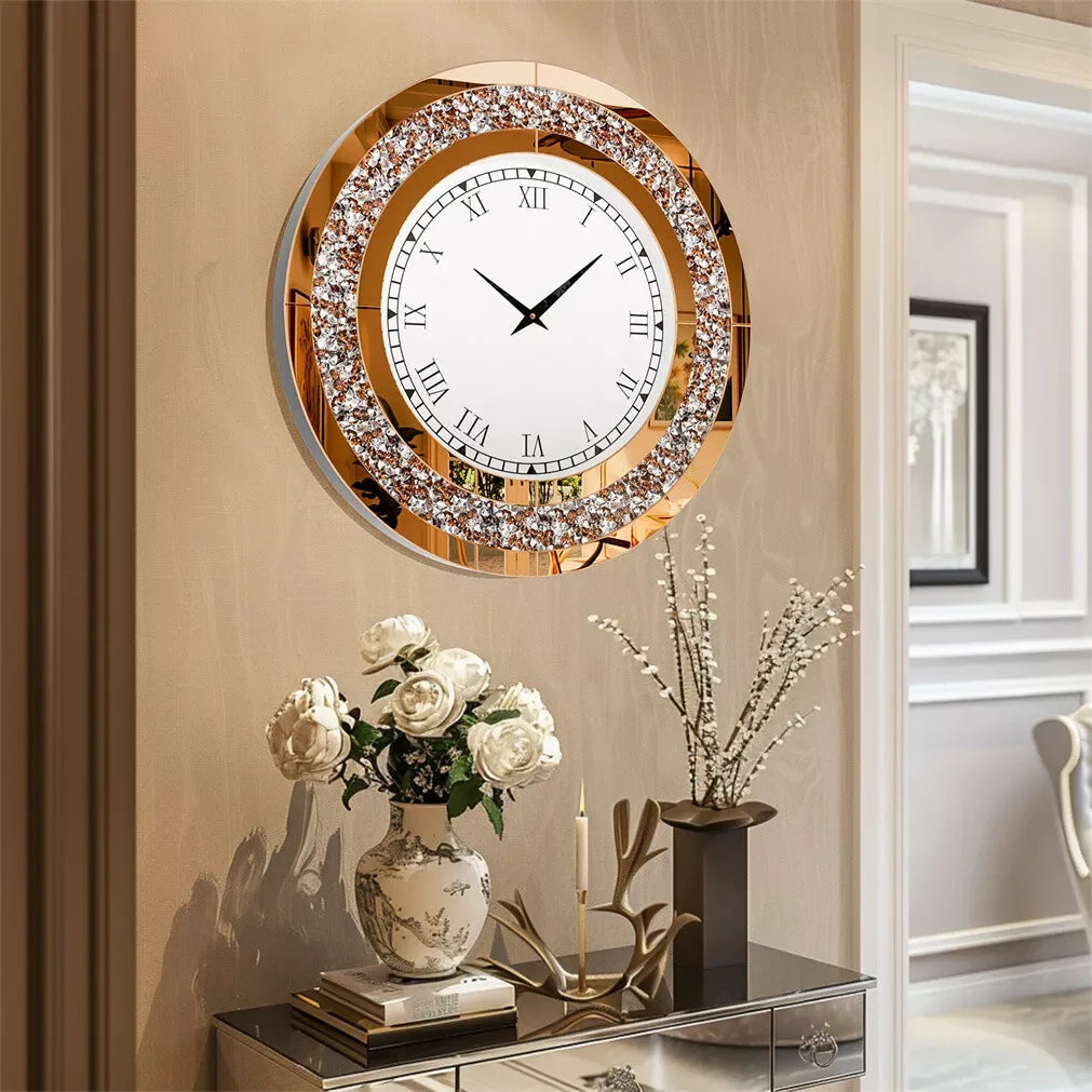 LUVODI 32" Modern 3D Wall Clock – Large Crystal Design with Roman Numerals