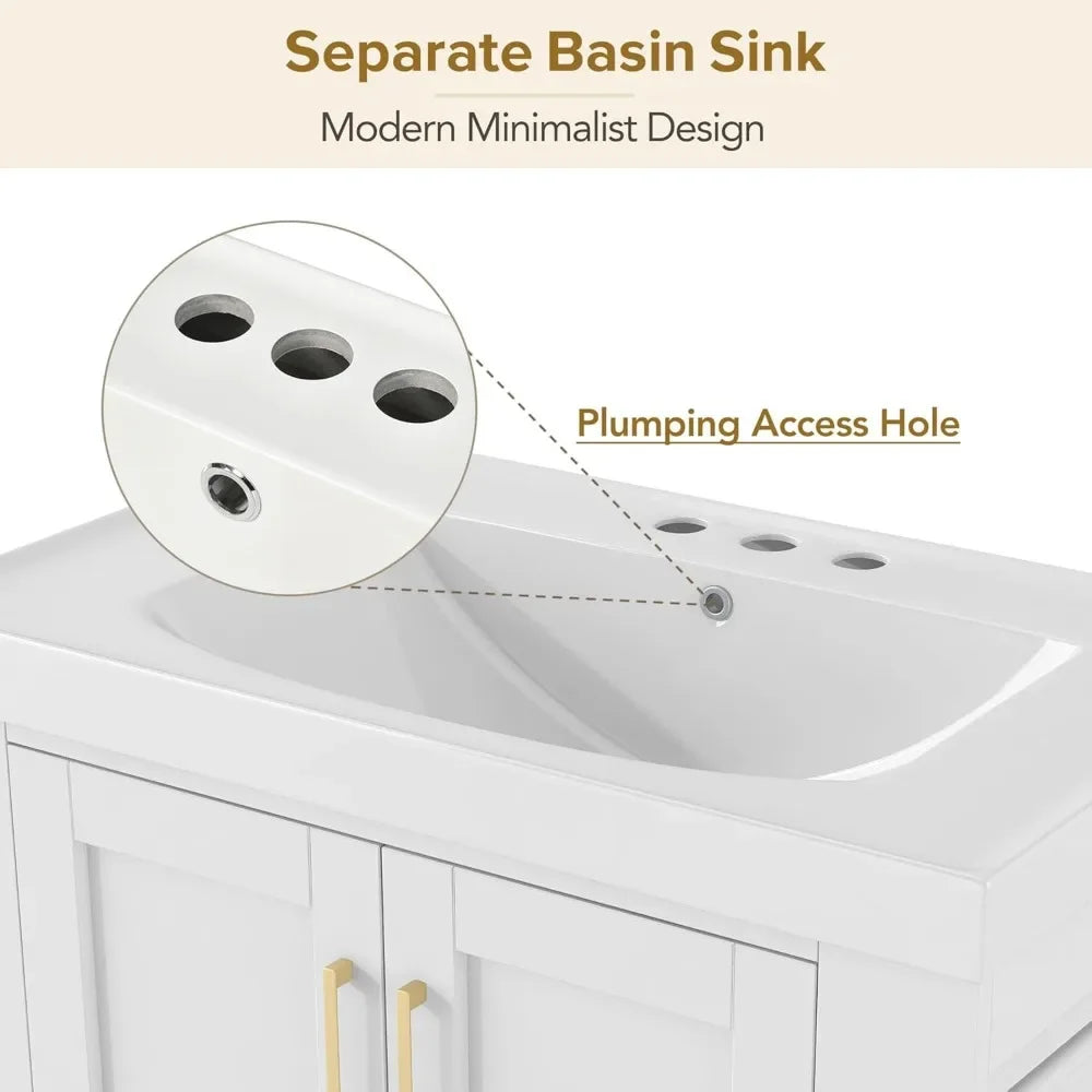 Freestanding Bathroom Vanity with Sink, Wood Storage Cabinet and Drawer
