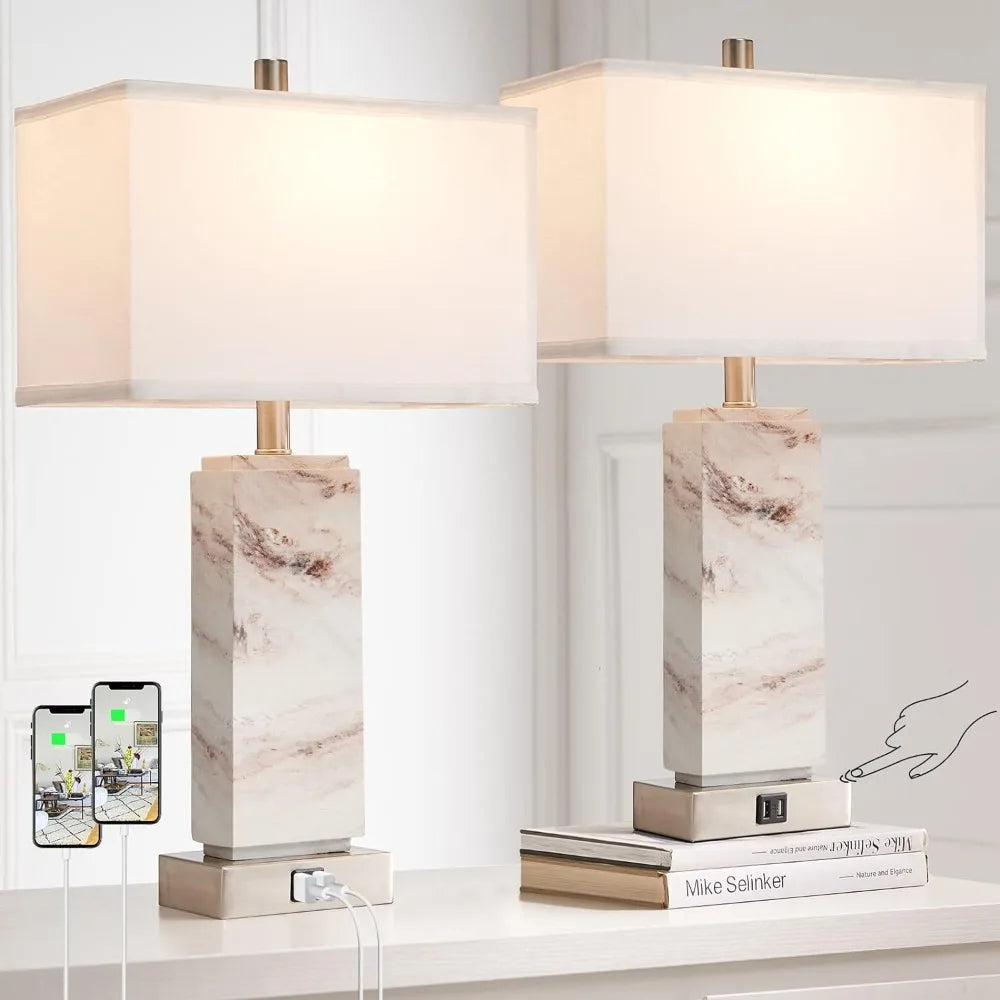 Rustic Resin Bedside Lamp with LED Bulb, Bedroom Reading Light