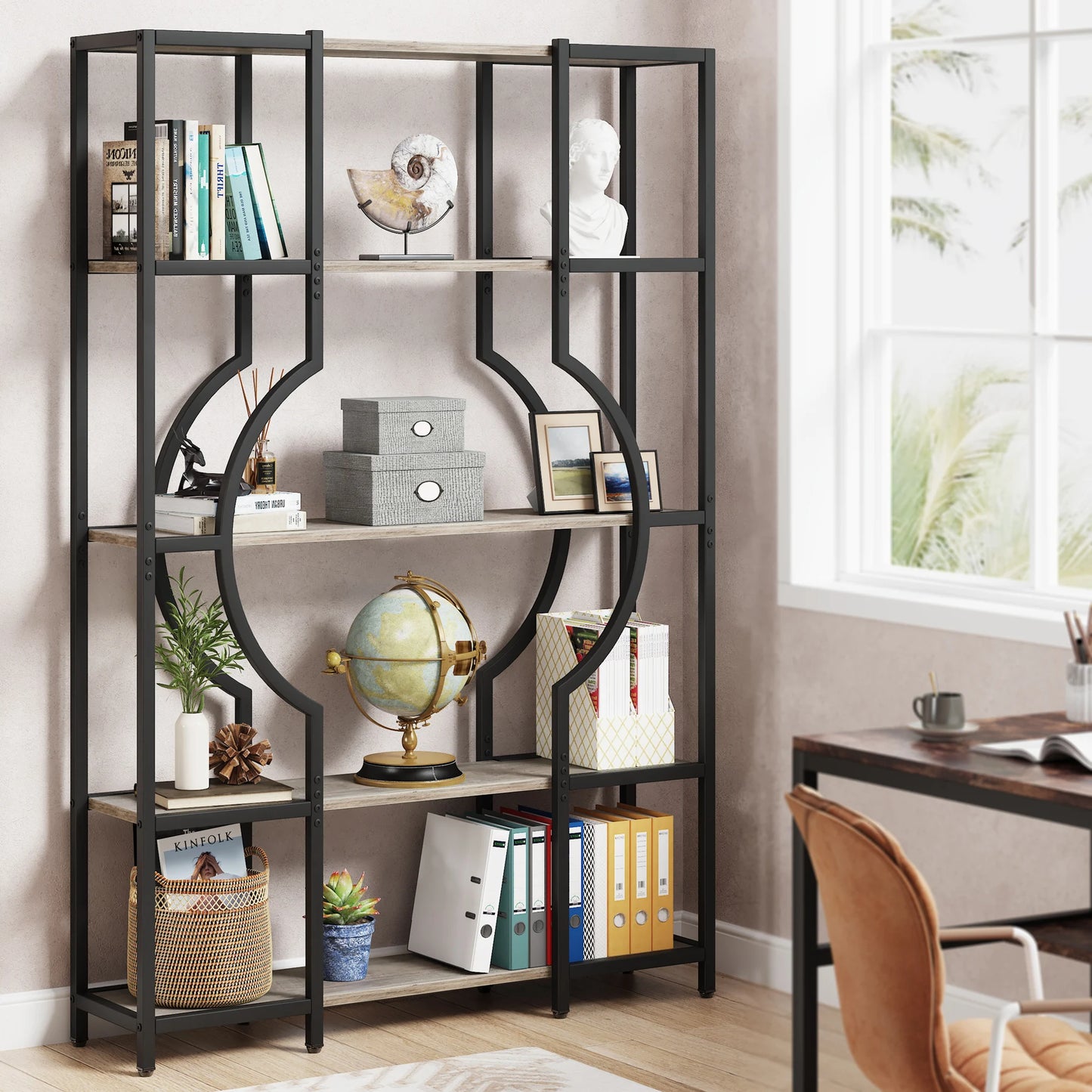 Tribesigns 5-Tier Tall Bookshelf – Vintage Wood Bookcase with 12 Open Display Shelves