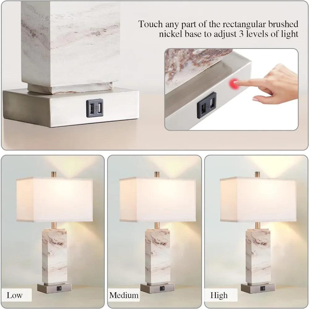 Rustic Resin Bedside Lamp with LED Bulb, Bedroom Reading Light