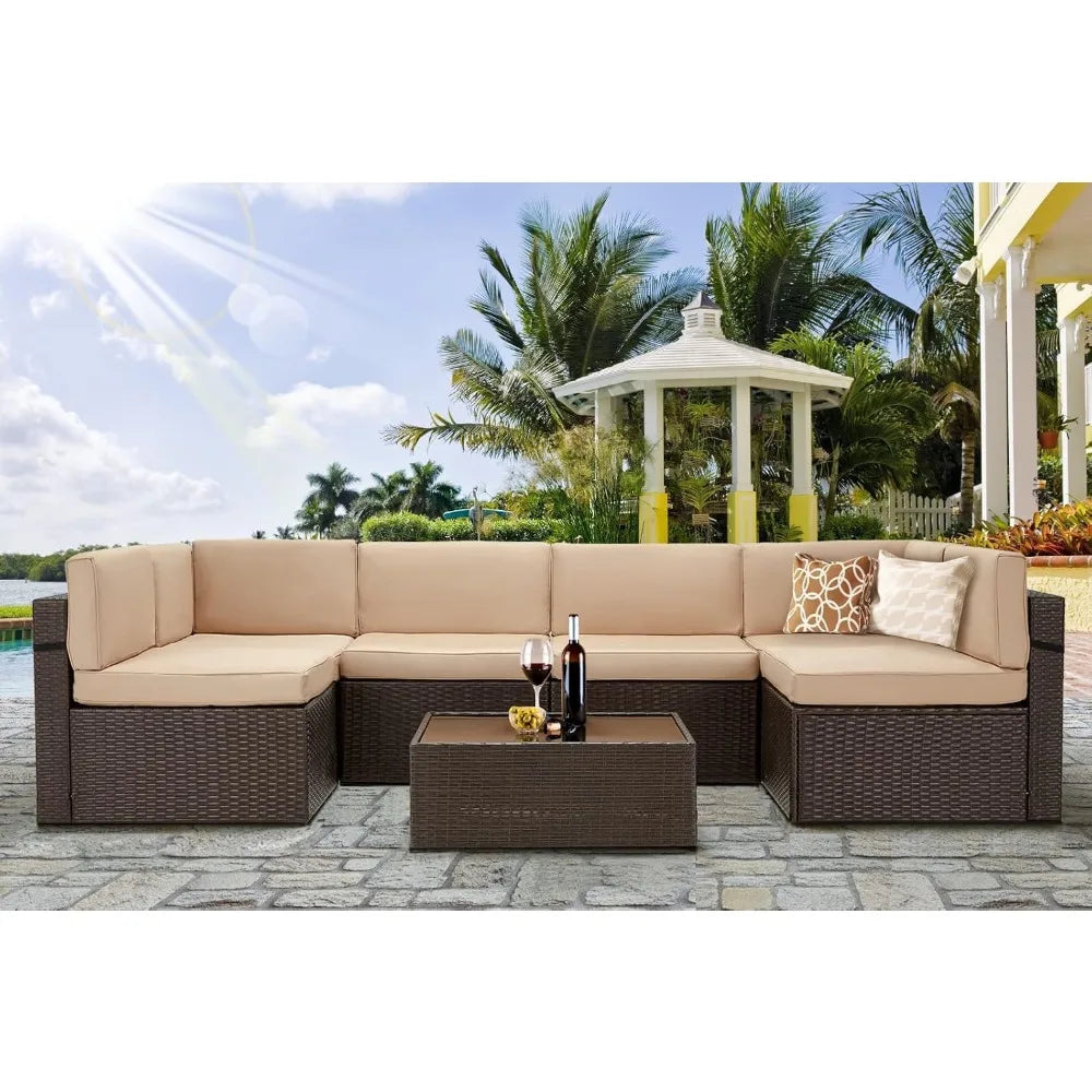 U-MAX 7-Piece Patio Set with Fire Pit β Rattan Sectional Sofa for Outdoor Comfort