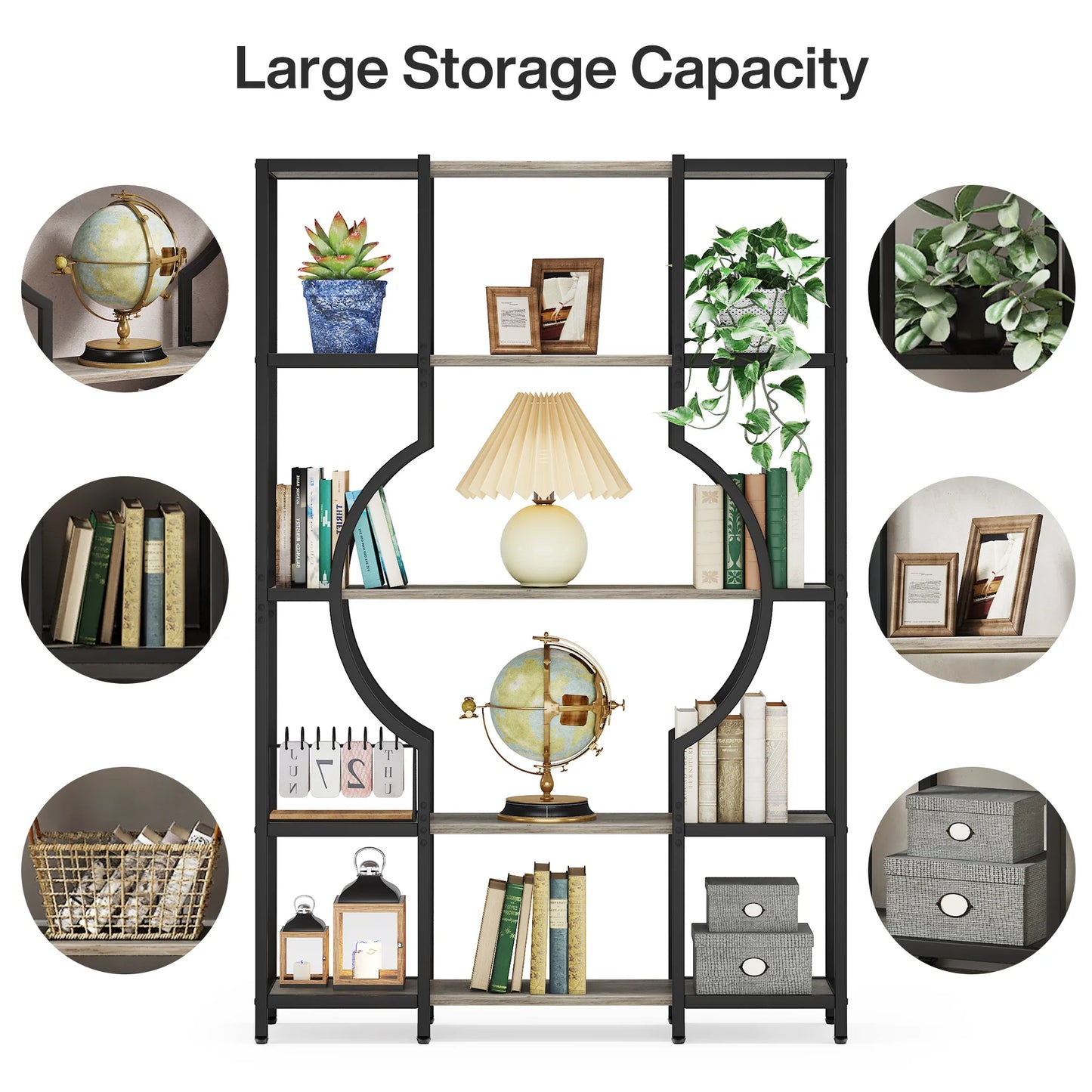 Tribesigns 5-Tier Tall Bookshelf – Vintage Wood Bookcase with 12 Open Display Shelves