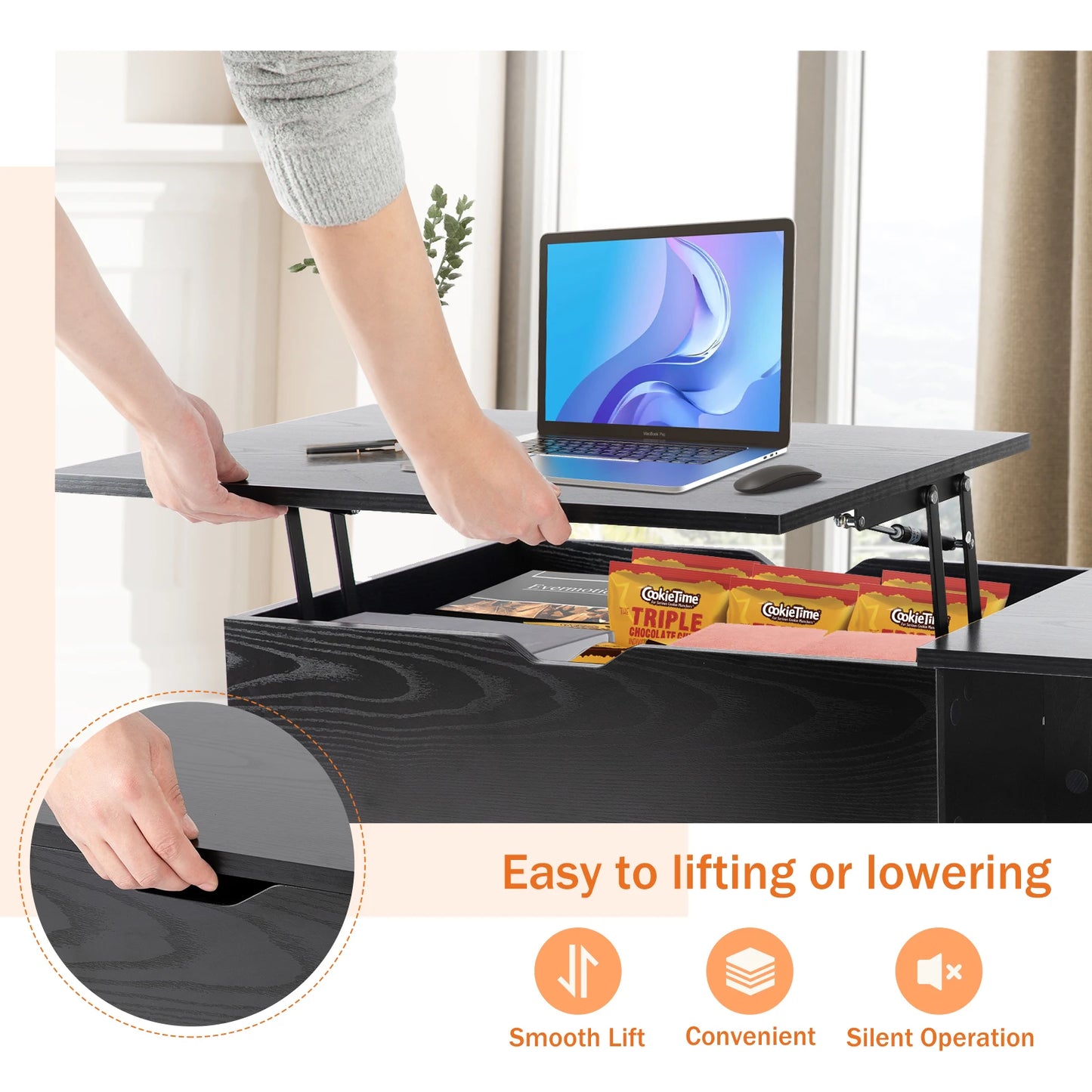 JHK Lift Top Coffee Table Adjustable Storage Shelf