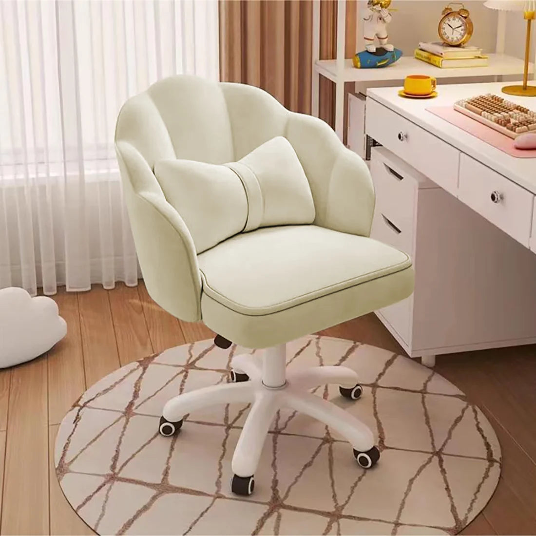 Velvet Petal Desk Chair – Cute Butterfly Vanity Chair with Bow Cushion for Office or Bedroom