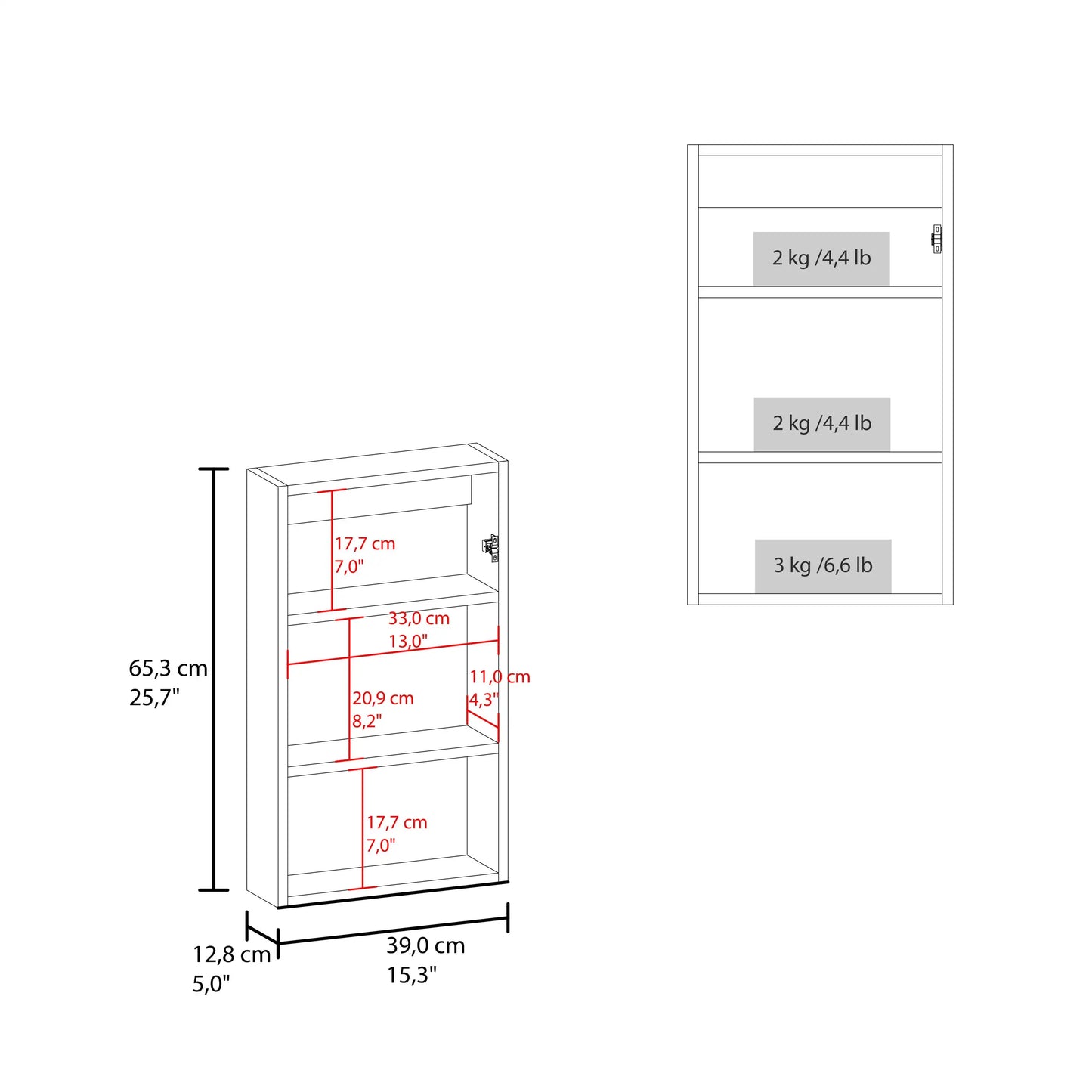 Juno 25.7" x 15.7" Narrow Mirror Medicine Cabinet, White, 3 Shelves