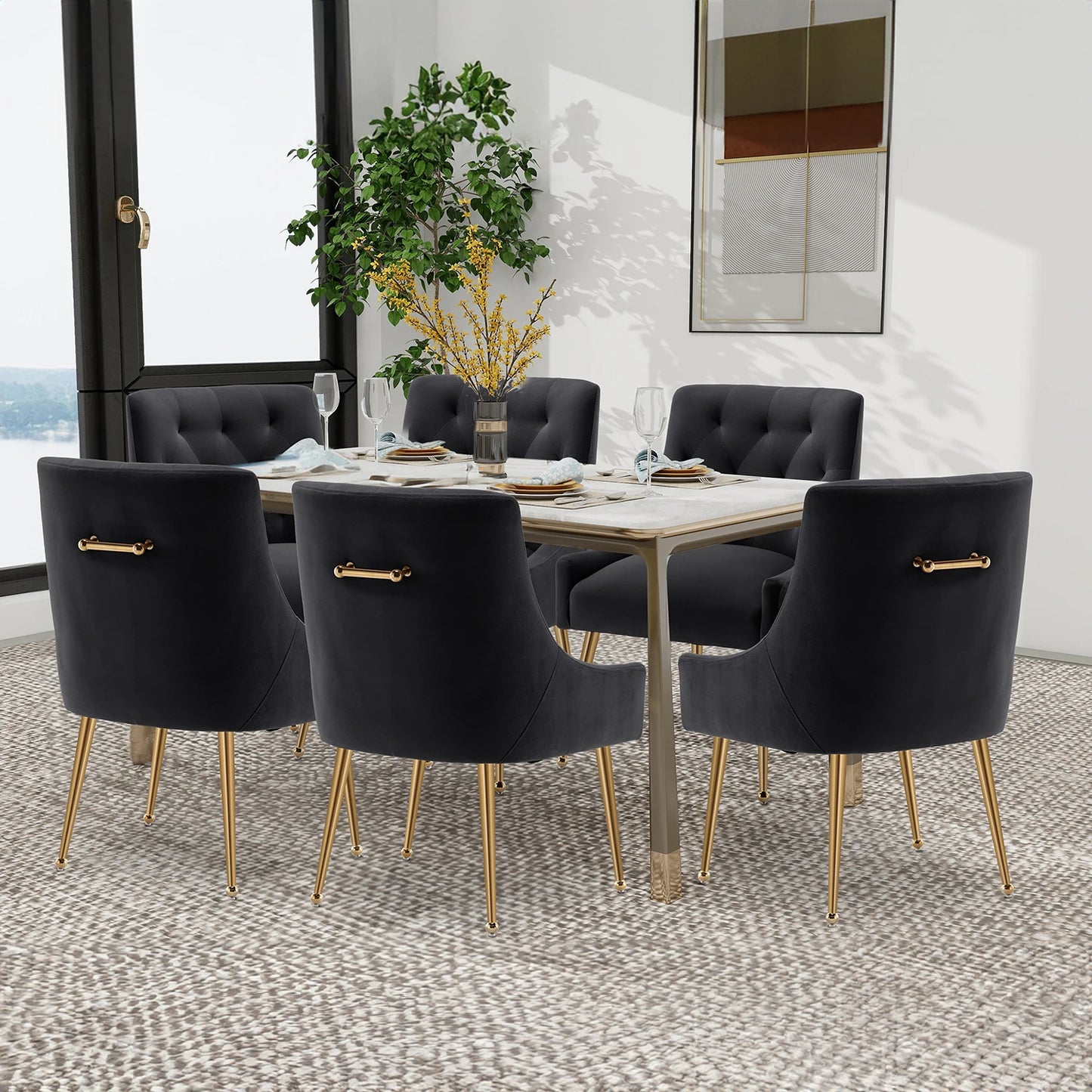 SEYNAR Modern Dining Chairs Set of 6, Tufted Back Armless Chair