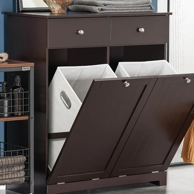 Tilt-out Bathroom Laundry Cabinet Hidden Hamper Organizer