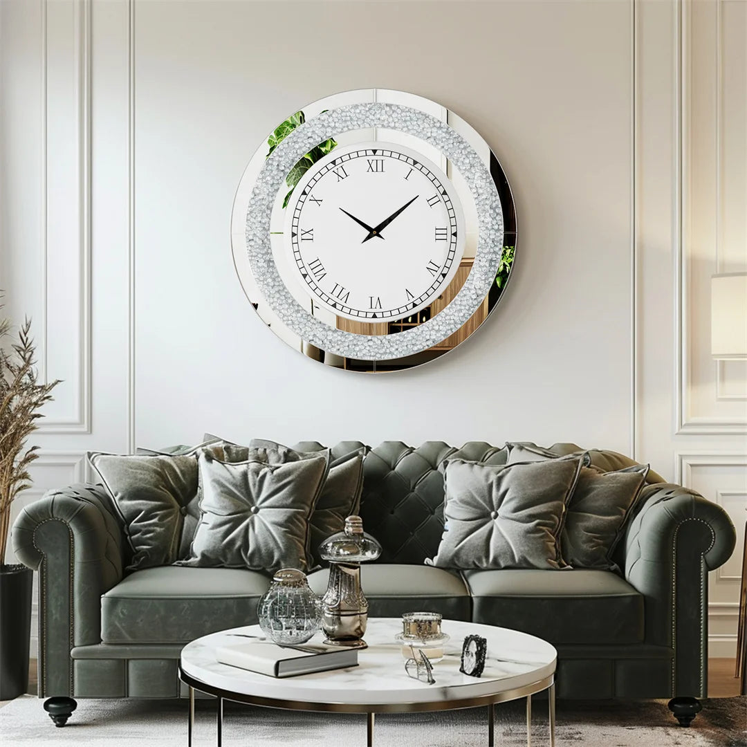 LUVODI 32" Modern 3D Wall Clock – Large Crystal Design with Roman Numerals