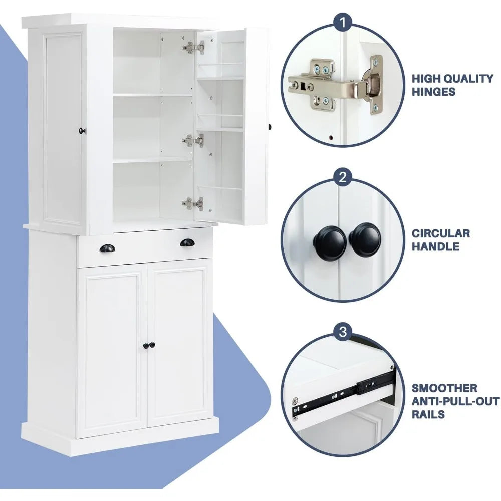 72" Freestanding Kitchen Pantry Cabinet with Drawer & Pull-Out Shelf