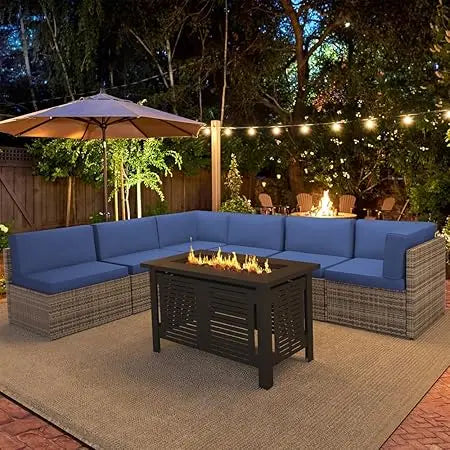 U-MAX 7-Piece Patio Set with Fire Pit β Rattan Sectional Sofa for Outdoor Comfort