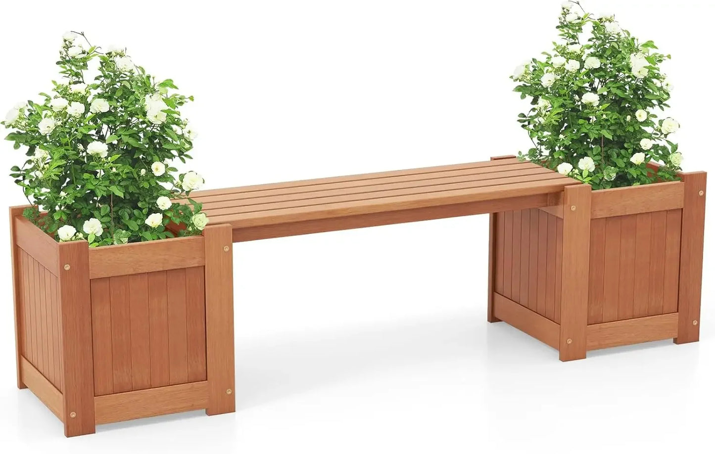 Rustic Garden Bed with Bench – Deep Wooden Planter Box for Outdoor Growing