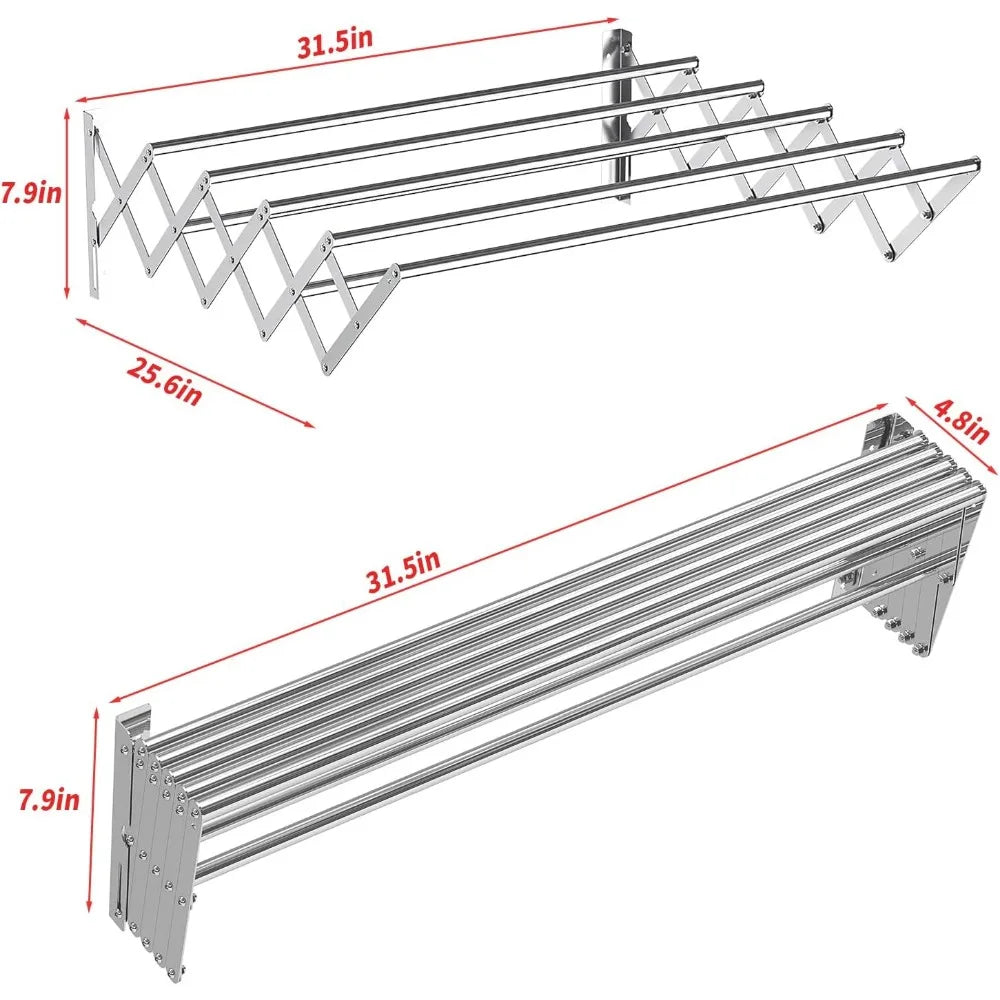 Wall-Mounted Stainless Steel Foldable Clothes Drying Rack for Laundry/Bathroom