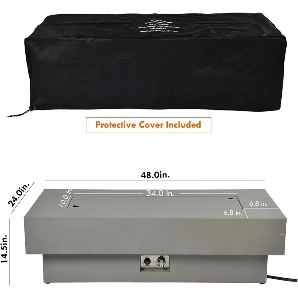 48" Outdoor Fire Pit Table, 50,000 BTU with Natural Gas Kit & Burner Lid