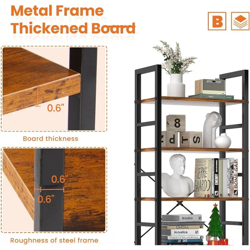 5-Tier Modern Bookshelf – Tall Industrial Storage for Laundry Room, Office, Garage Organization