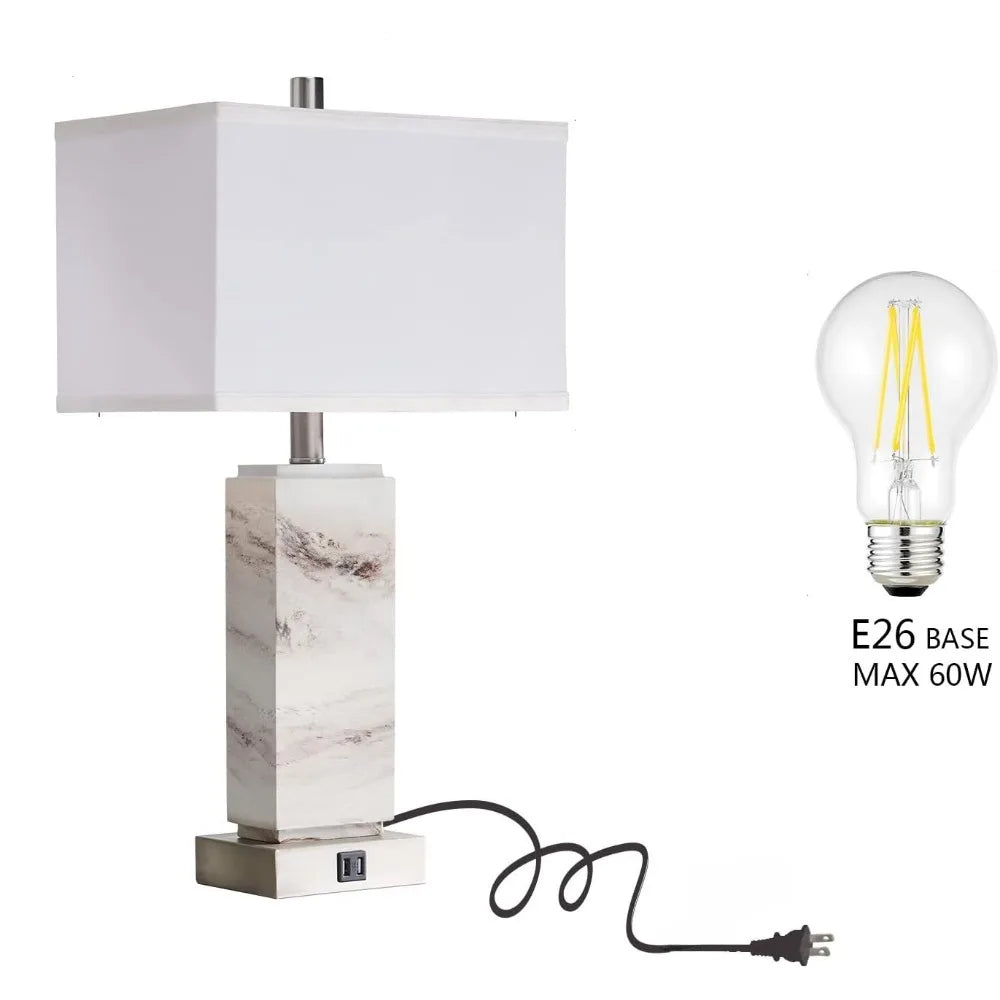 Rustic Resin Bedside Lamp with LED Bulb, Bedroom Reading Light