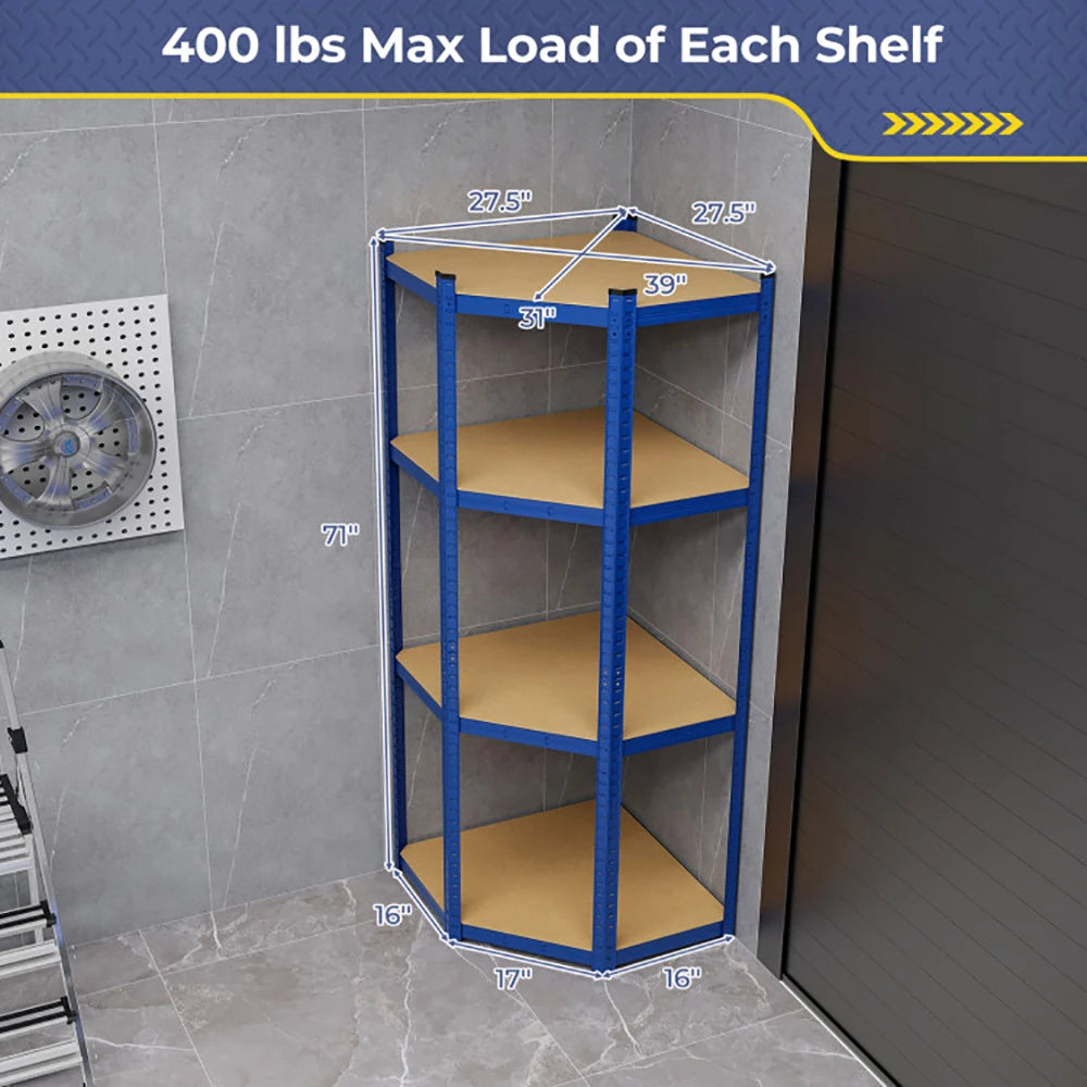 4-Tier Corner Shelving Unit, Adjustable Blue/Silver Utility Storage Rack