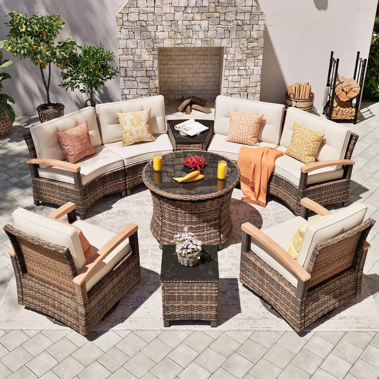 Curved Rattan Patio Set ā Modular Half-Moon Outdoor Sofa Set