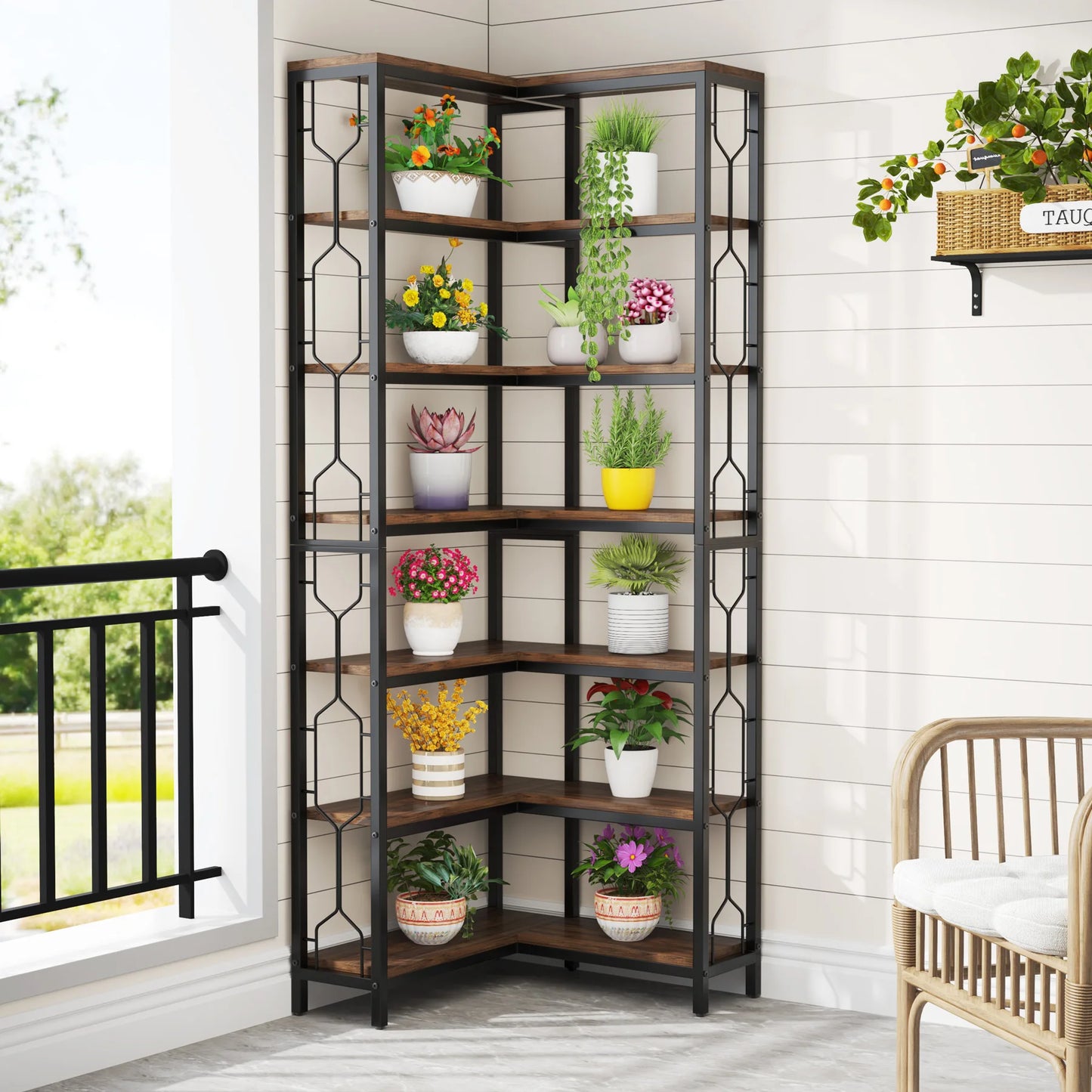 Tribesigns 7-Tier Corner Shelf, Wood & Metal Freestanding Bookcase or Display Shelf