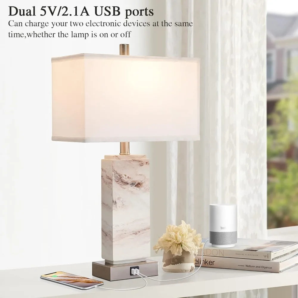 Rustic Resin Bedside Lamp with LED Bulb, Bedroom Reading Light