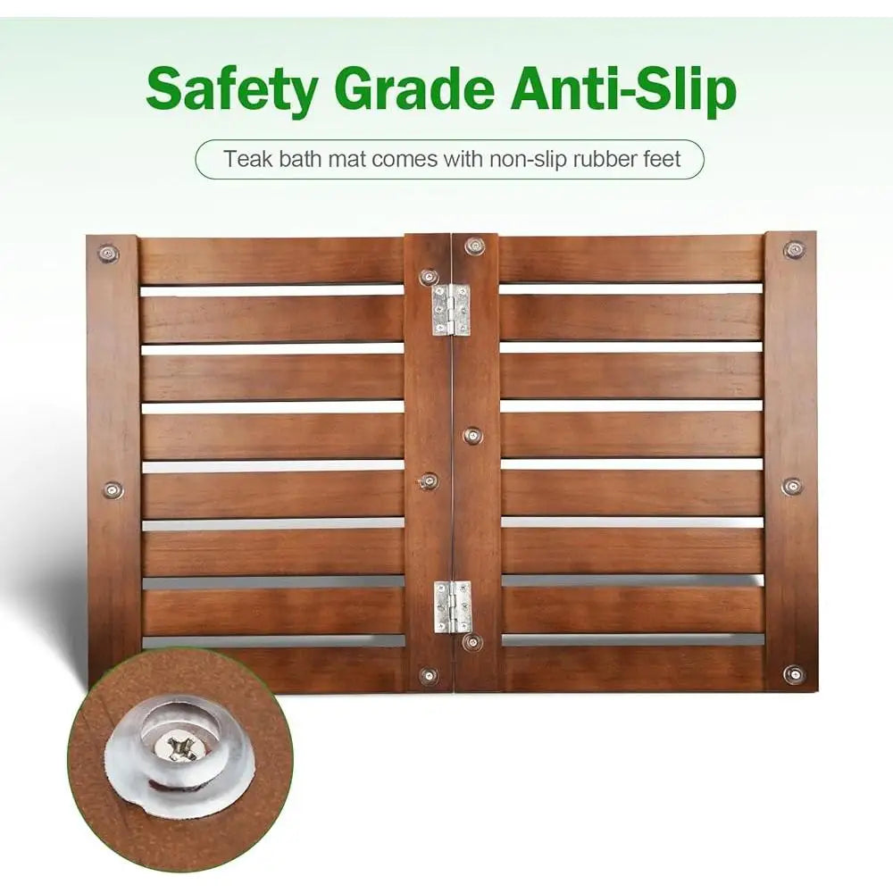 Teak Wood Shower Mat – Durable, Waterproof, Non-Slip & Foldable