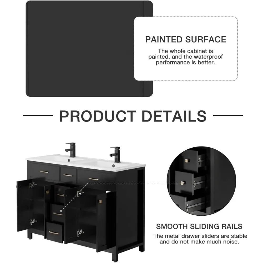 48" Bathroom Vanity Set with Sink Combo & Faucet – 4-Door, 3-Drawer Painted Cabinet