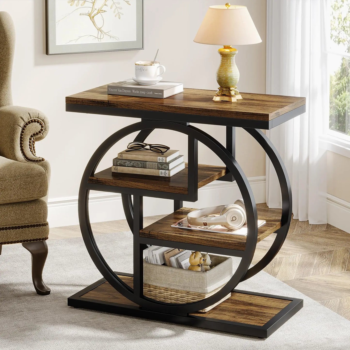 Tribesigns End Table 4-Tier Wood Narrow Side Table with Storage Shelves