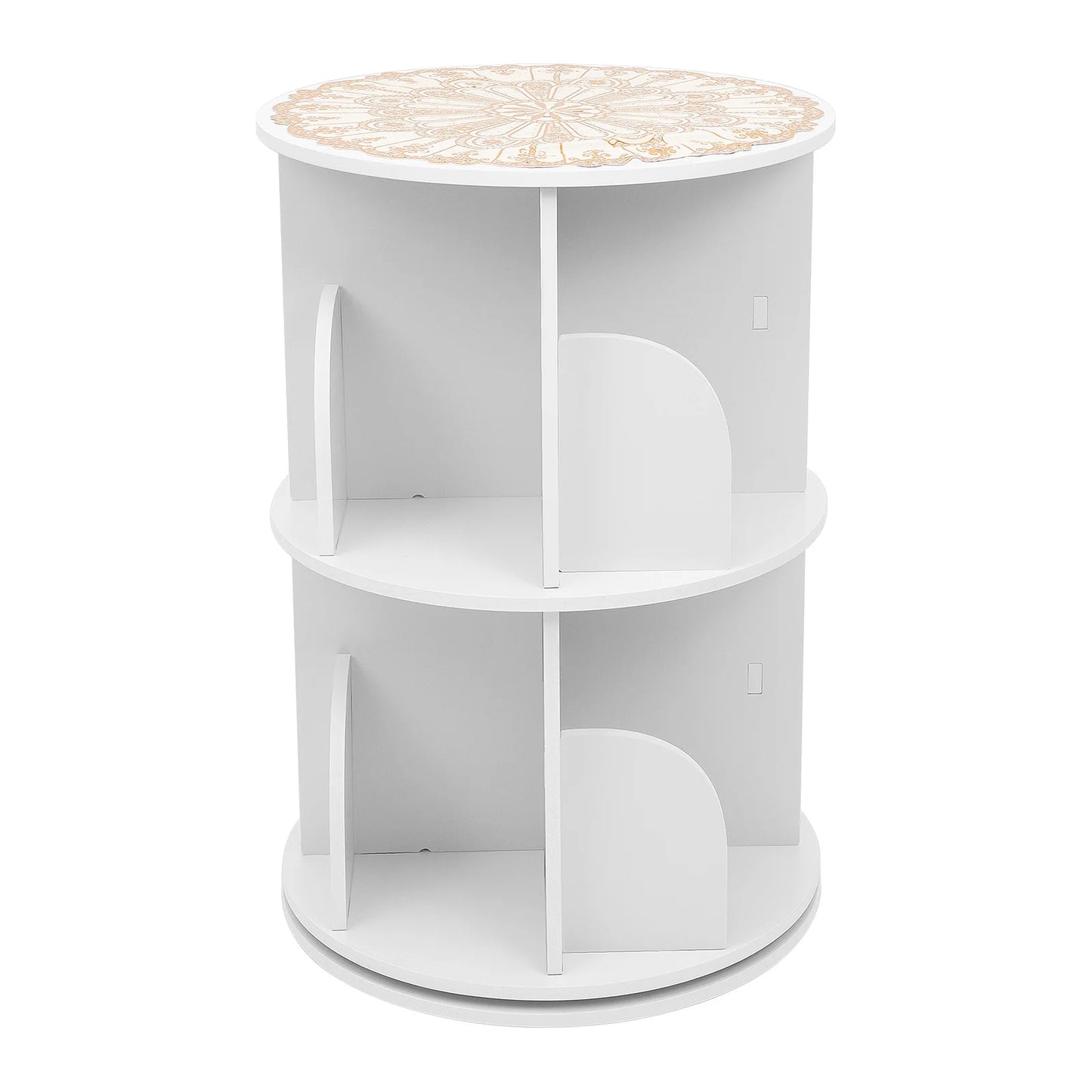 360° Rotatable 2-Tier Book Shelf, Freestanding Storage Organizer for Home & Office, White