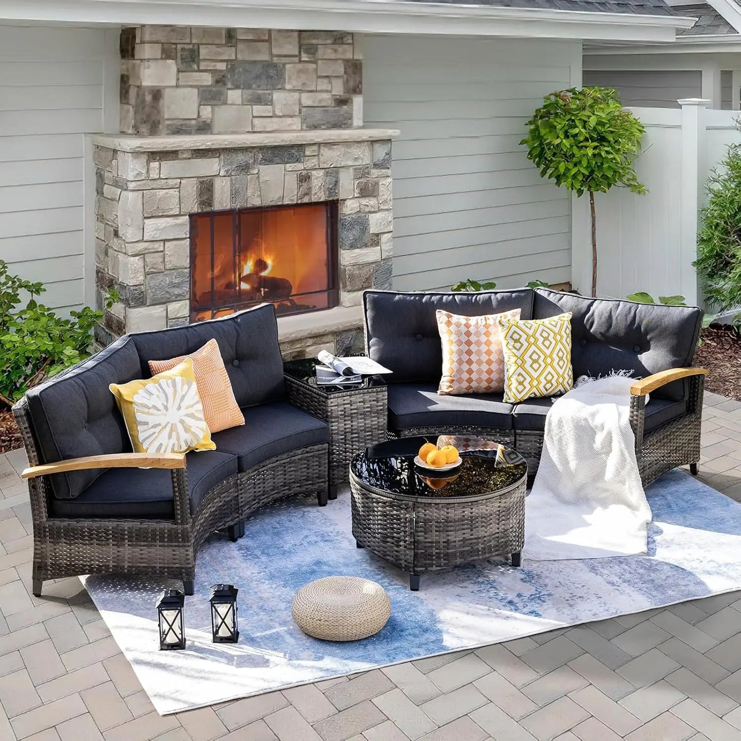 Curved Rattan Patio Set ā Modular Half-Moon Outdoor Sofa Set
