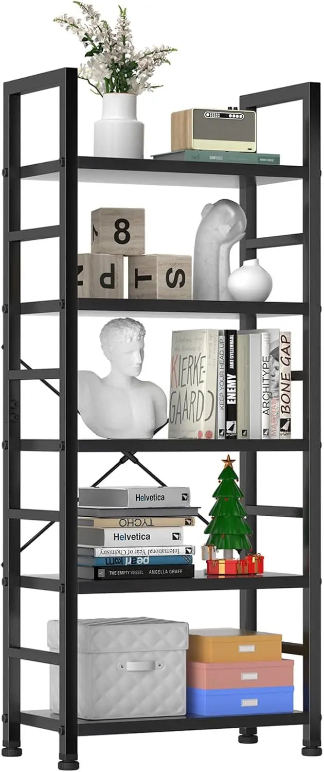 5-Tier Modern Bookshelf – Tall Industrial Storage for Laundry Room, Office, Garage Organization