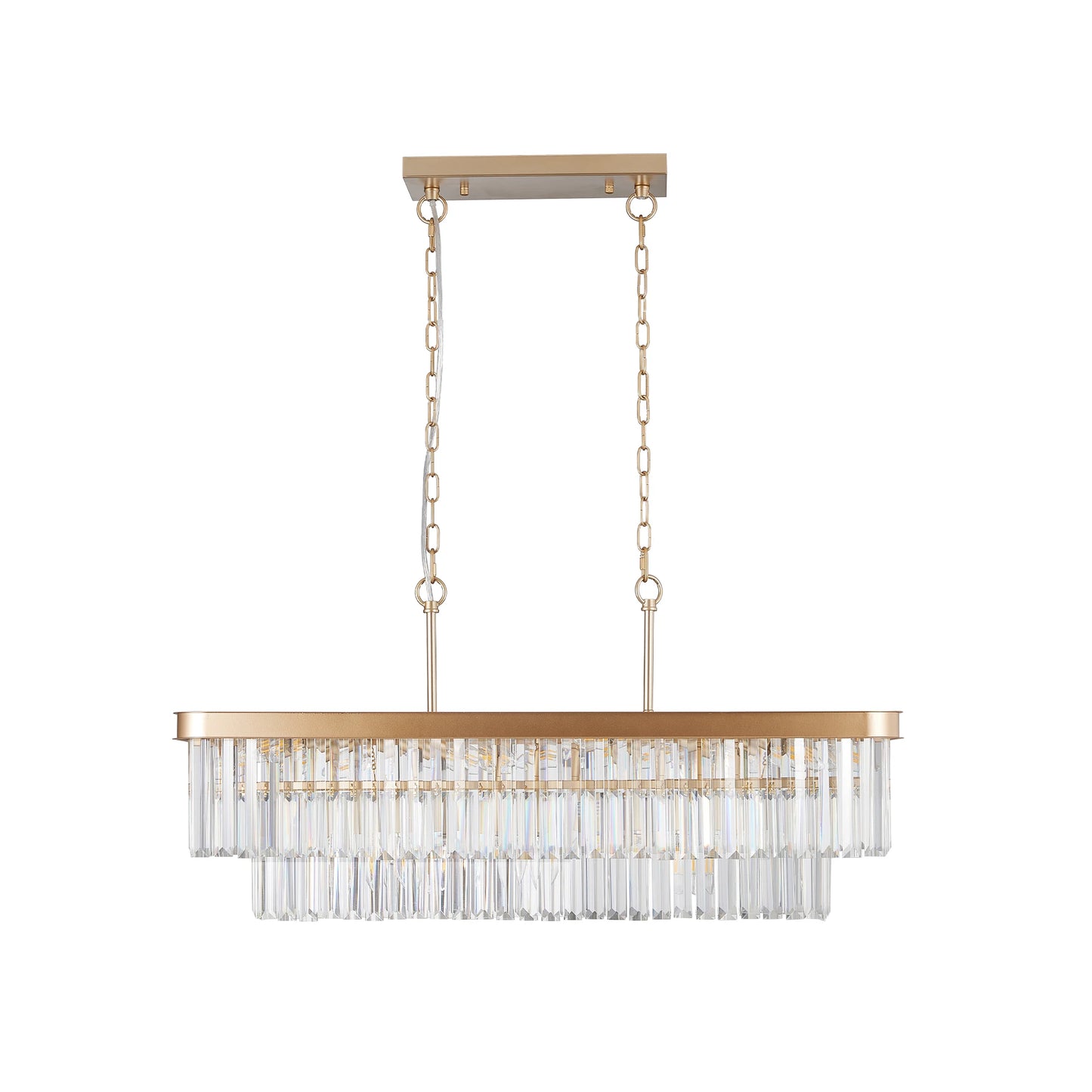 Adjustable Rectangular Crystal Chandelier, E12 Modern Industrial Farmhouse Iron Ceiling Light
