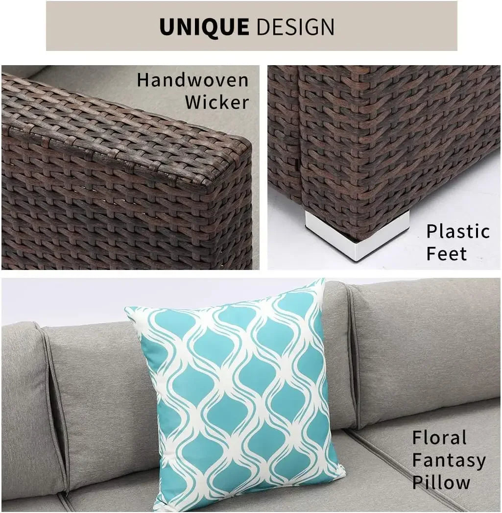 πΏ 6-Piece Outdoor Wicker Patio Set | Sofa Comes with Gray or Sky Blue Cushions
