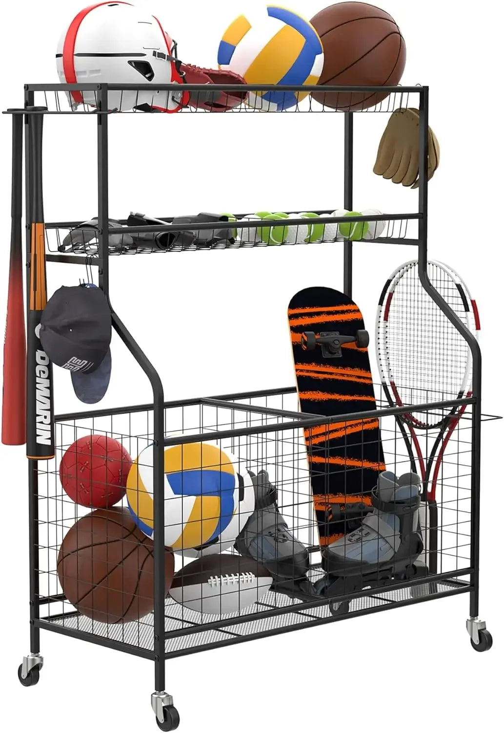 Garage Ball and Sports Equipment Organizer, Kids Ball Storage Rack Indoor/Outdoor.