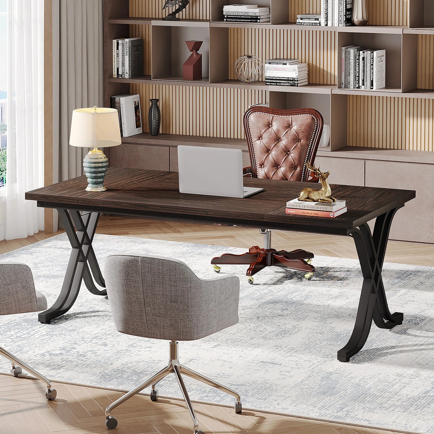 Tribesigns 63" Executive Desk, Large Office Computer Desk with Wood Top and Metal Frame