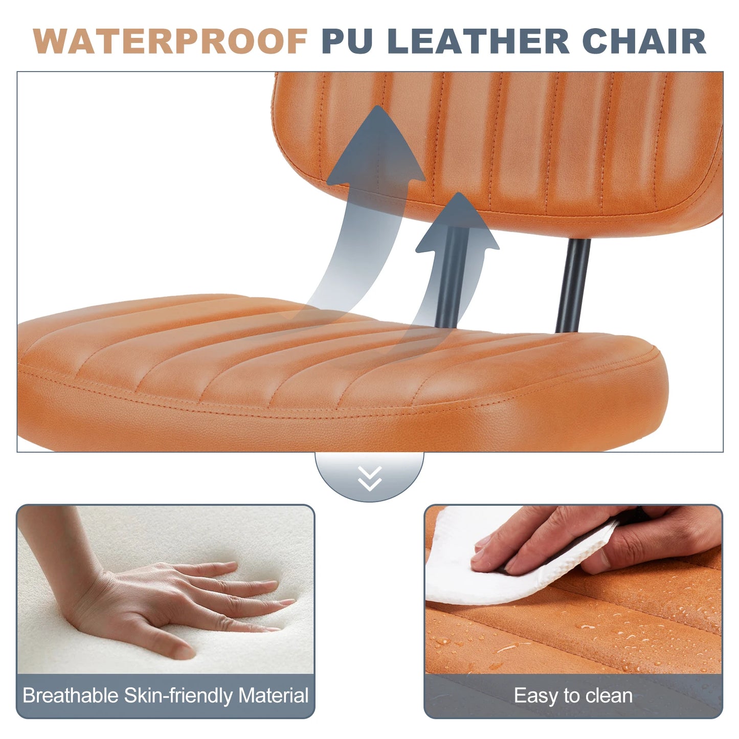 JHK Armless PU Leather Office Chair ā Adjustable Height & Lumbar Support with 360° Swivel Wheels