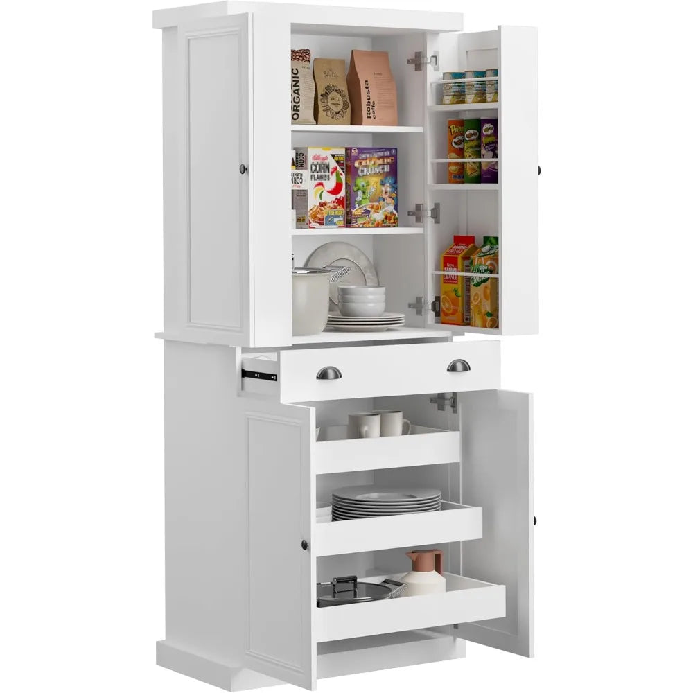 72" Freestanding Kitchen Pantry Cabinet with Drawer & Pull-Out Shelf